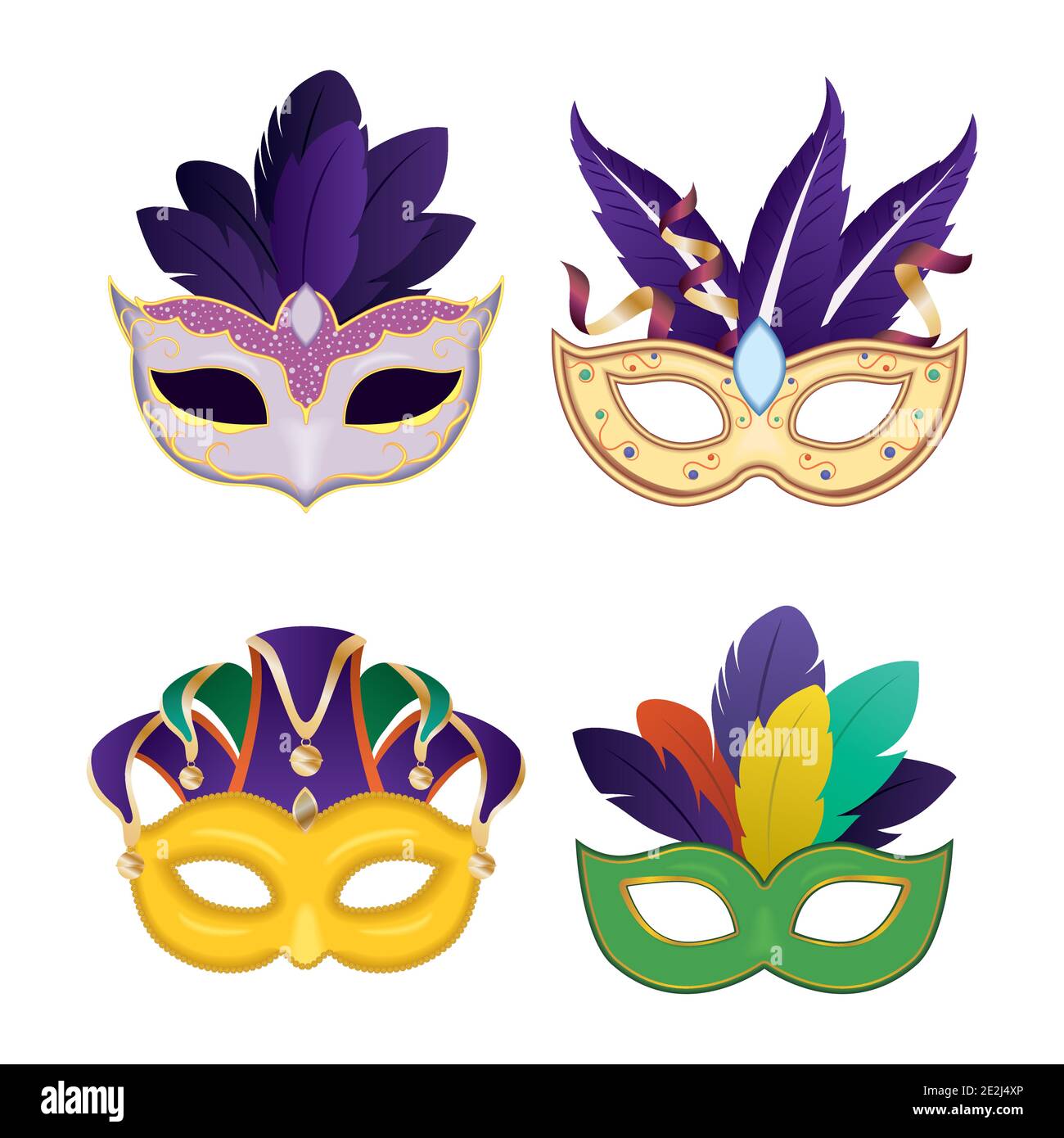 Mardi gras máscaras con plumas icono colección diseño, fiesta carnaval  decoración celebración y festival tema ilustración vectorial Imagen Vector  de stock - Alamy