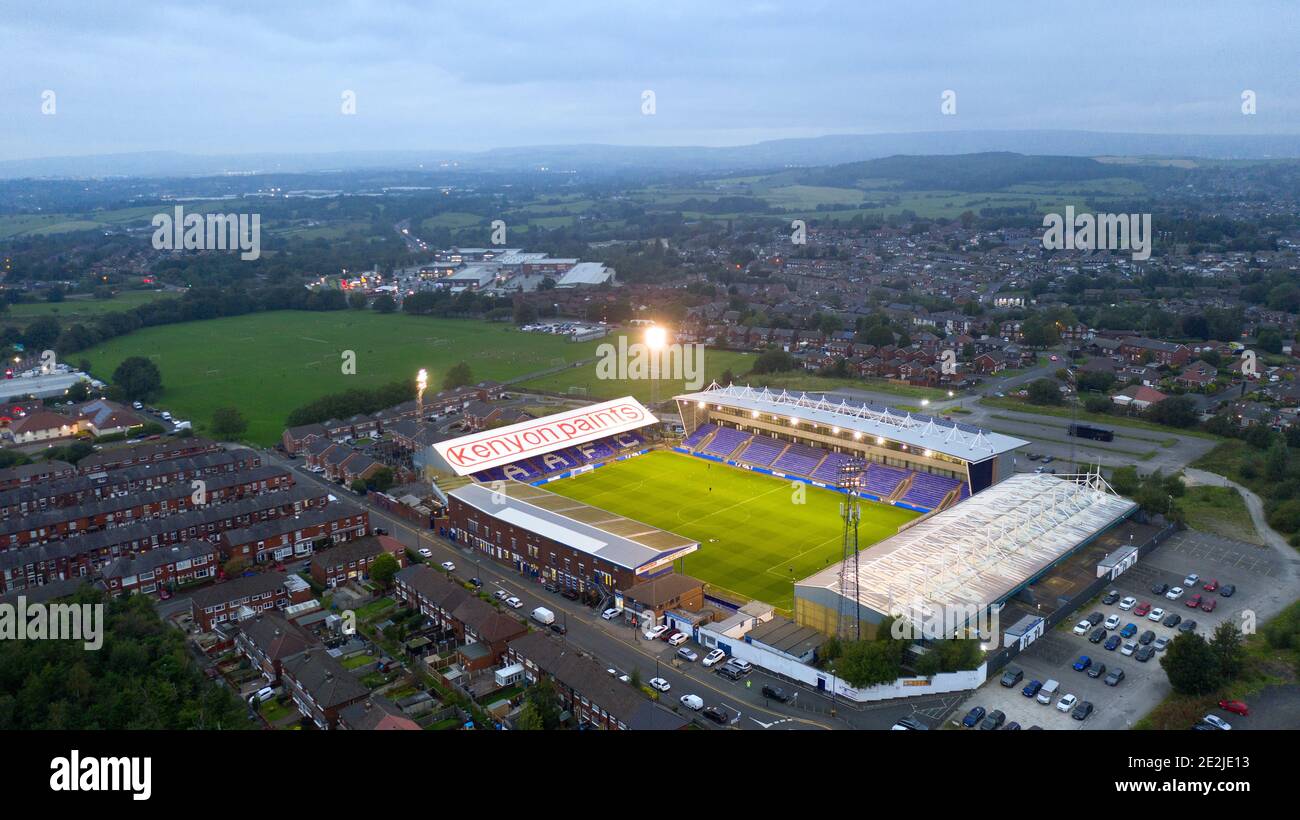 Una vista aérea de Boundary Park el estadio de casa de Oldham Athletic