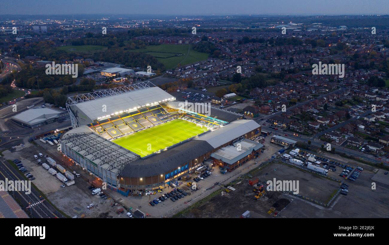 Una vista aérea de Eland Road, estadio de Leeds United Copyright 2020 © Sam Bagnall Foto de stock