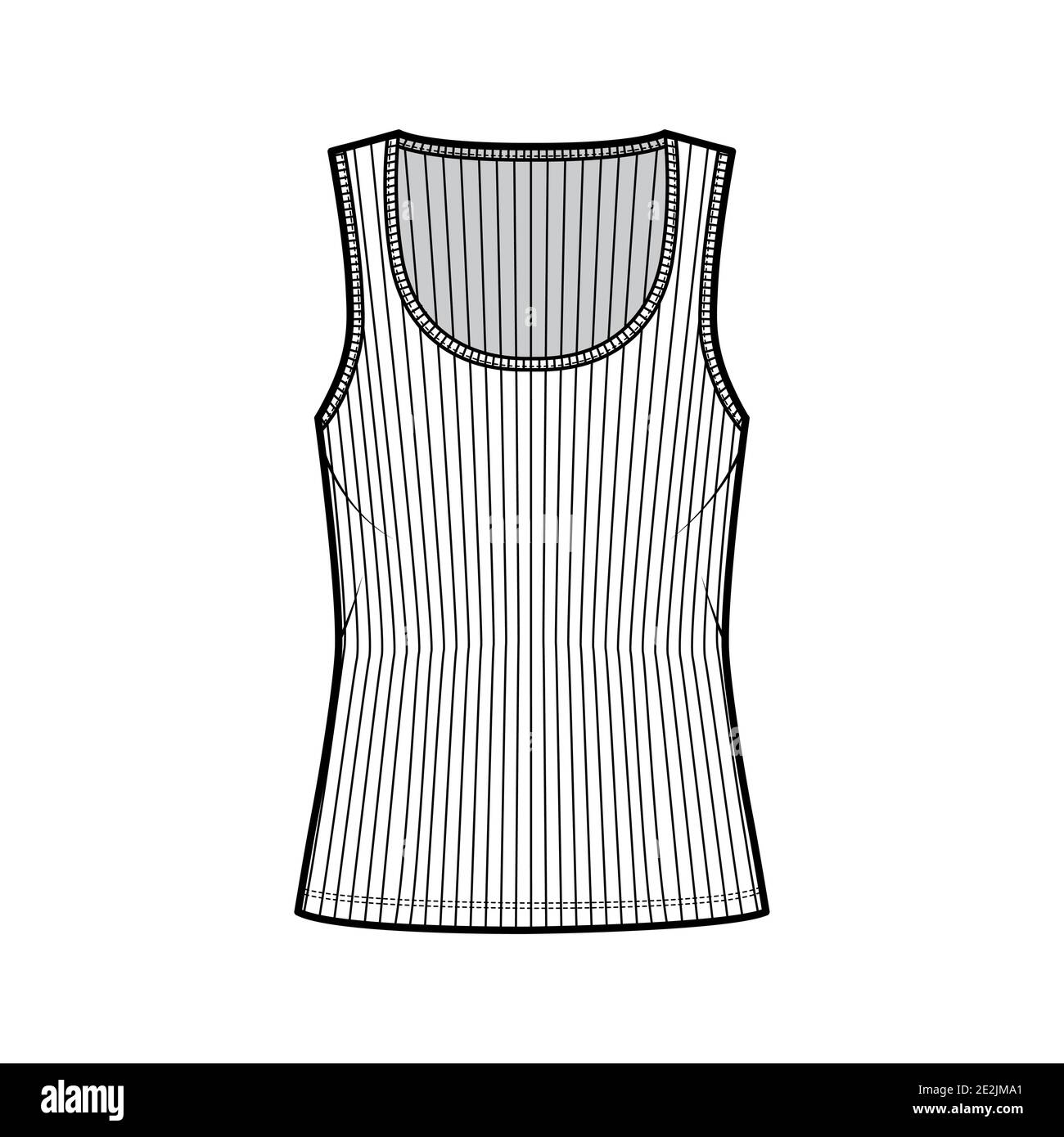 Camiseta de algodón acanalada ilustración técnica de moda con cuello ancho, punto de relajado, longitud túnica. Sin pinzas camisola ropa plantilla frontal blanco color. Mujer hombres unisex camisa top CAD