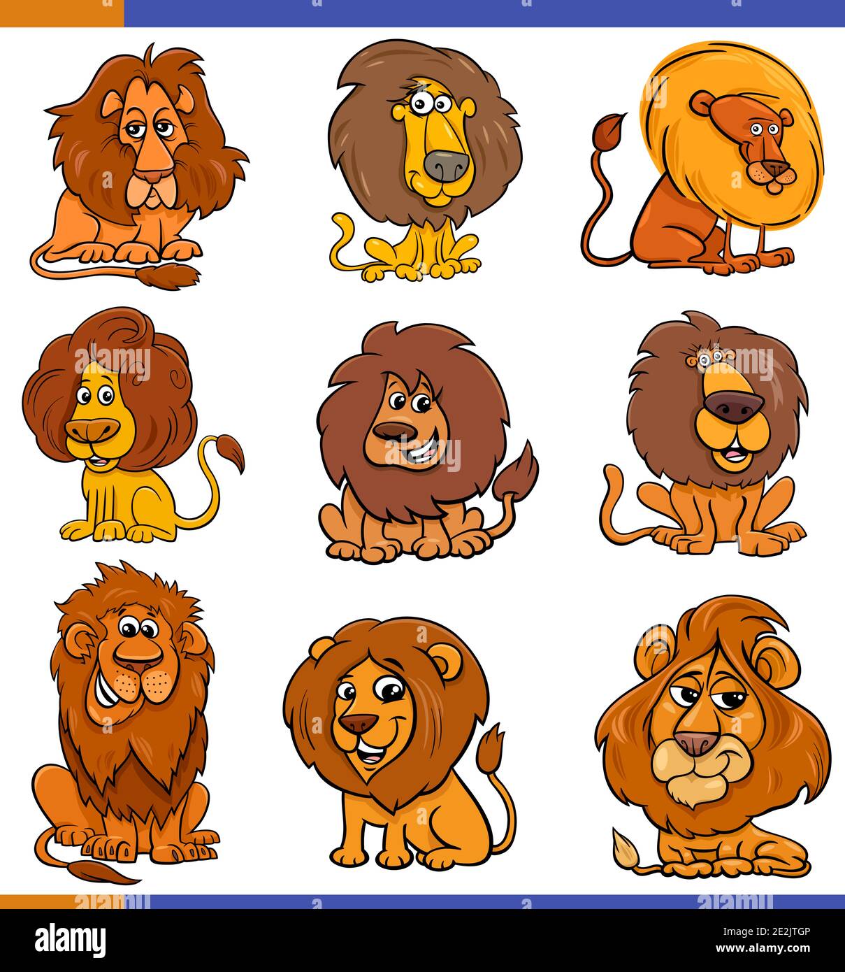 Dibujo de dibujos animados de leones cómics animales salvajes conjunto de personajes Ilustración del Vector