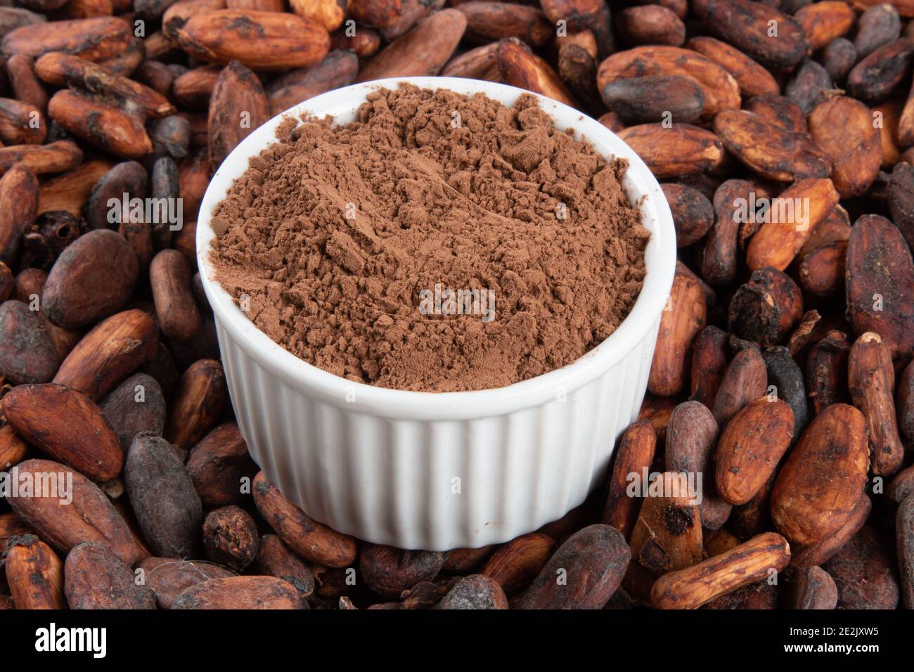 Cacao en polvo en granos de cacao crudos Fotografía de stock Alamy