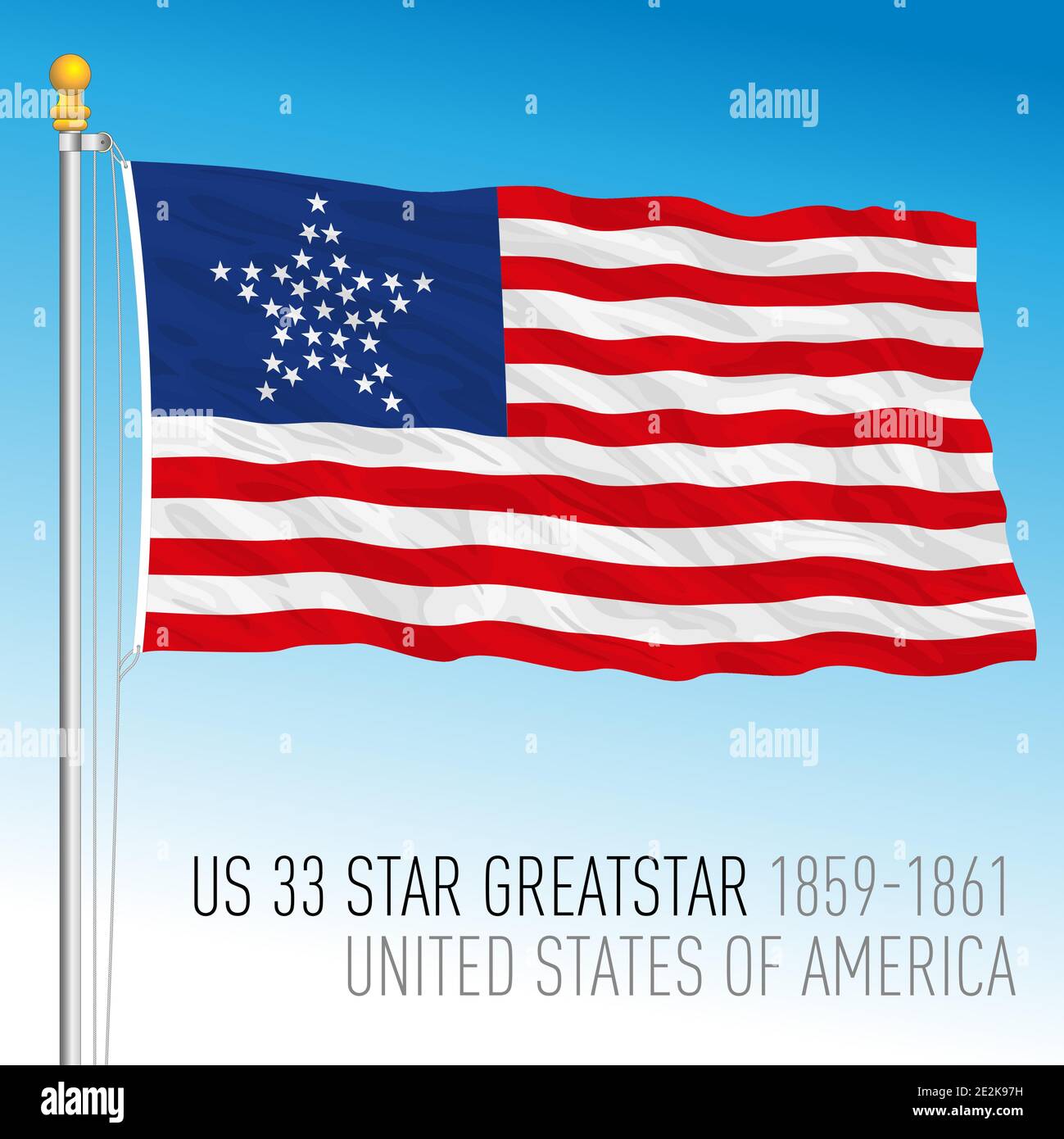 Estados Unidos de América bandera histórica, 1859 - 1861, EE.UU. 33 gran estrella, vector ilustración Ilustración del Vector