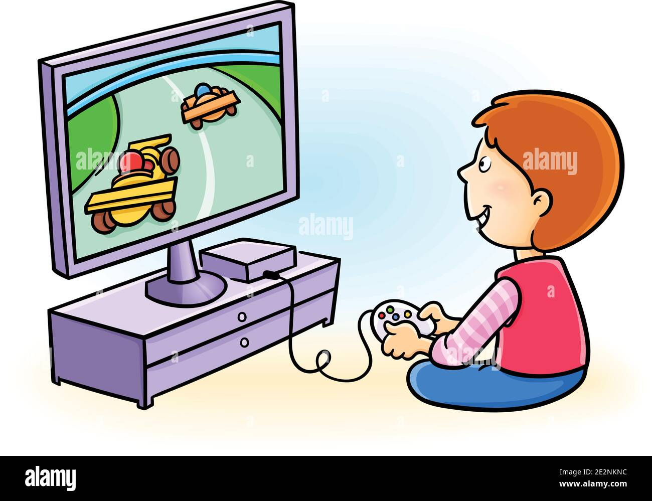 Un niño feliz y lindo jugando a videojuegos. El niño tiene adicción al  juego de computadora Imagen Vector de stock - Alamy