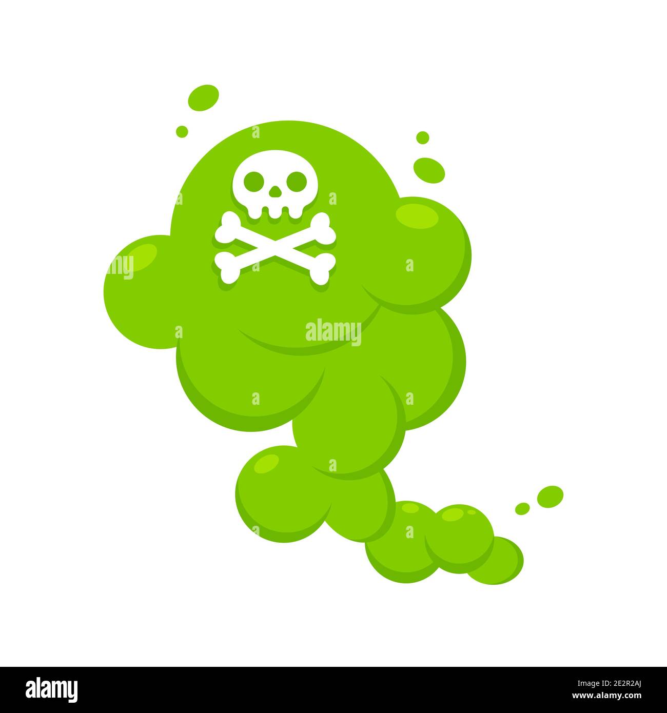 Dibujo de dibujos animados verdes de la nube de estilo plano ilustración vectorial con cráneo de crossbone. Mal olor o olor tóxico dibujos animados humo nube aislada en Ilustración del Vector