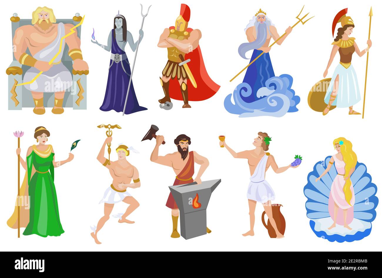 Vector conjunto de dibujos animados de los dioses olímpicos griegos Ilustración del Vector