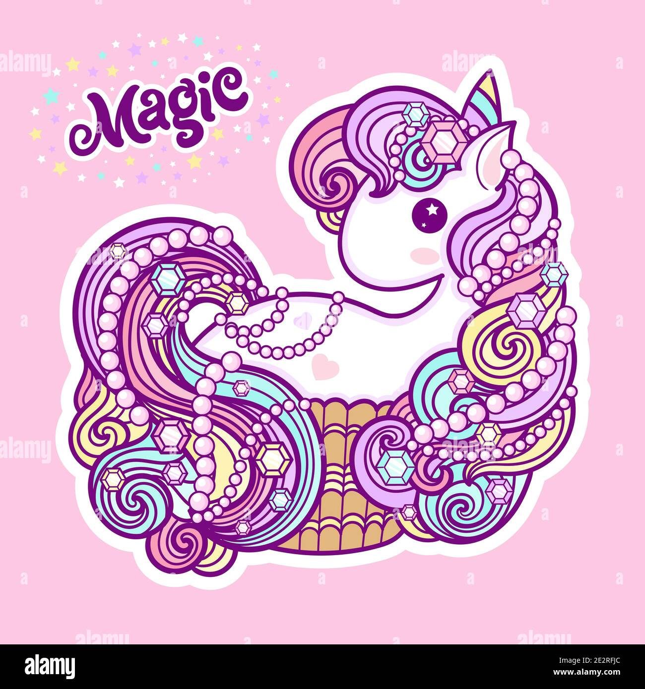 Cute pastel de unicornio sobre un fondo rosa. Kawaii, dibujo de niño.  Vector Imagen Vector de stock - Alamy