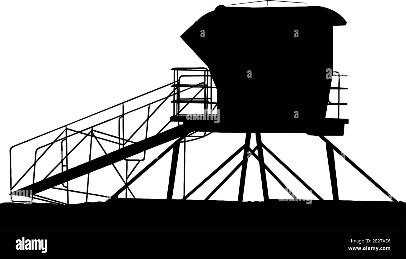 Silueta de la torre de socorrista en negro sobre fondo blanco Ilustración del Vector