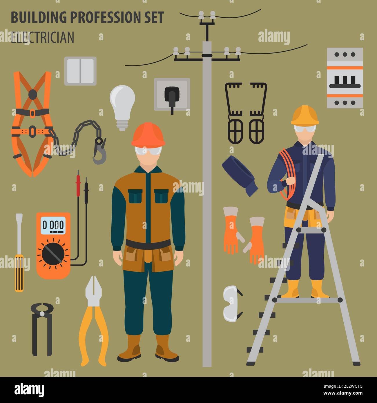 Profesión y ocupación. Herramientas y equipos para electricistas. Icono de  diseño plano uniforme. Ilustración vectorial Imagen Vector de stock - Alamy
