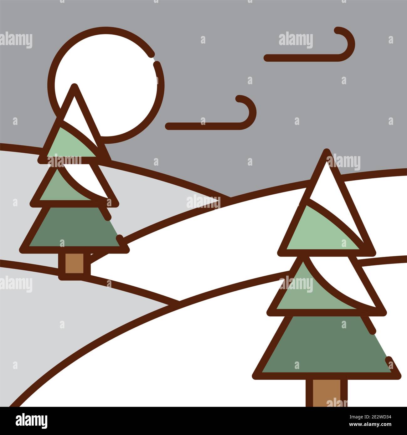 paisaje invierno bosque árboles viento frío naturaleza dibujos animados,  vector ilustración línea llena colores planos Imagen Vector de stock - Alamy