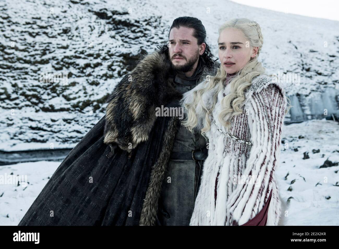 Juego de Tronos - Temporada 8: Emilia Clarke (Daenerys Targaryen), Kit Harington (Jon Snow) Foto de stock
