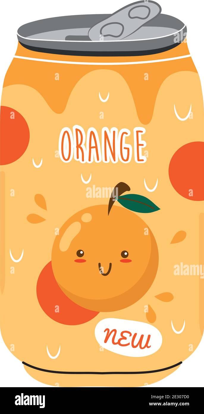 lata de fruta de jugo de naranja con caracteres kawaii Imagen Vector de  stock - Alamy