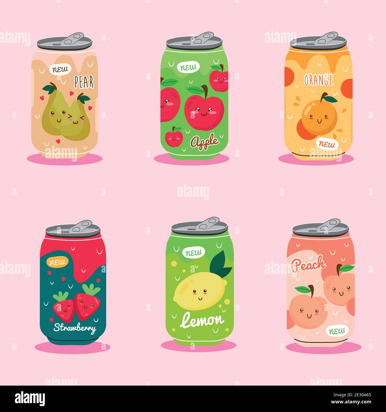 paquete de seis latas de frutas de jugos con caracteres kawaii Imagen  Vector de stock - Alamy