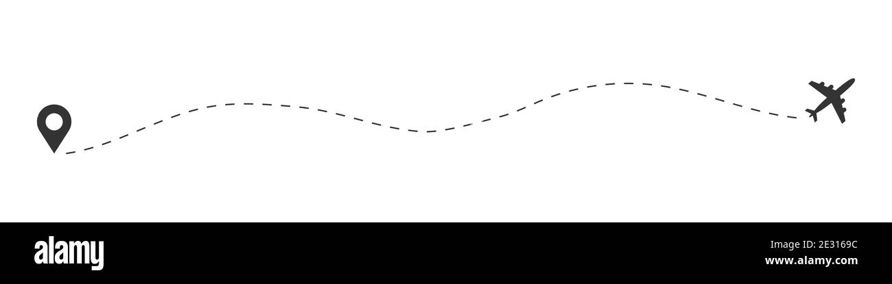 Avión. Ruta del avión con el pin de ubicación. Ilustración vectorial sobre fondo blanco Ilustración del Vector