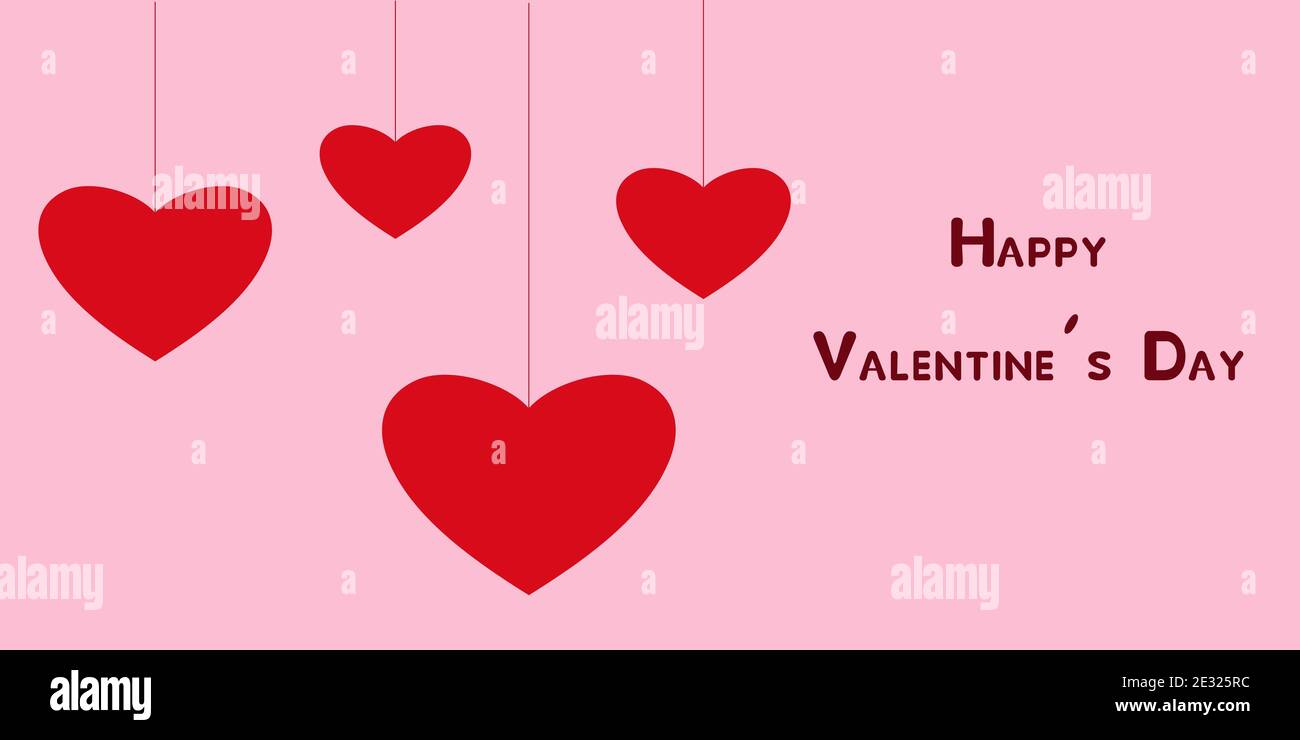 Feliz día de San Valentín banner con corazones y letras. San Valentín saludos sobre fondo rosa. Ilustración vectorial para voladores de papel tapiz. Ilustración del Vector