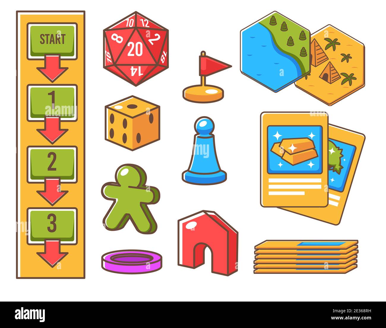 Elementos de juego de mesa, banderas y cartas para jugar Imagen Vector de  stock - Alamy