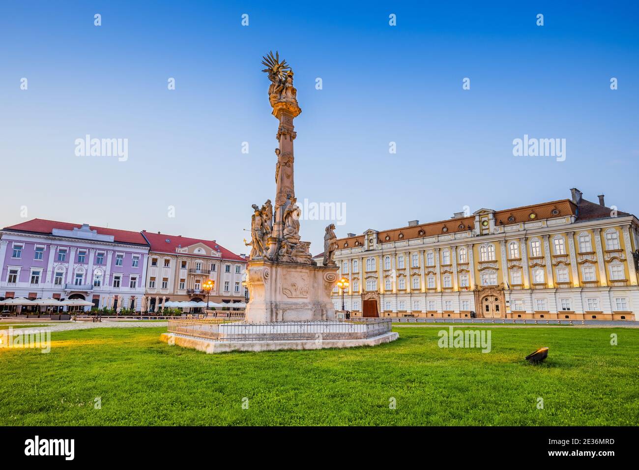 Timisoara, Rumania. Virgen María y San Juan de Nepomuk Monumento en Union Square. Foto de stock