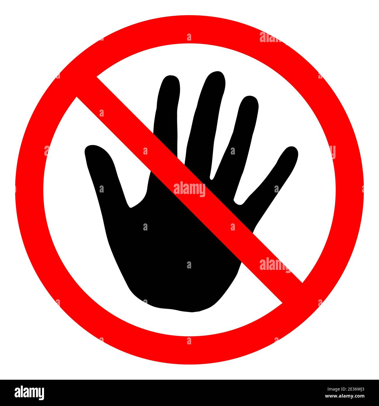 Detener o prohibir la señal roja redonda con el icono de la mano.  Ilustración vectorial. Señal prohibida. El contacto con las manos está  prohibido Imagen Vector de stock - Alamy
