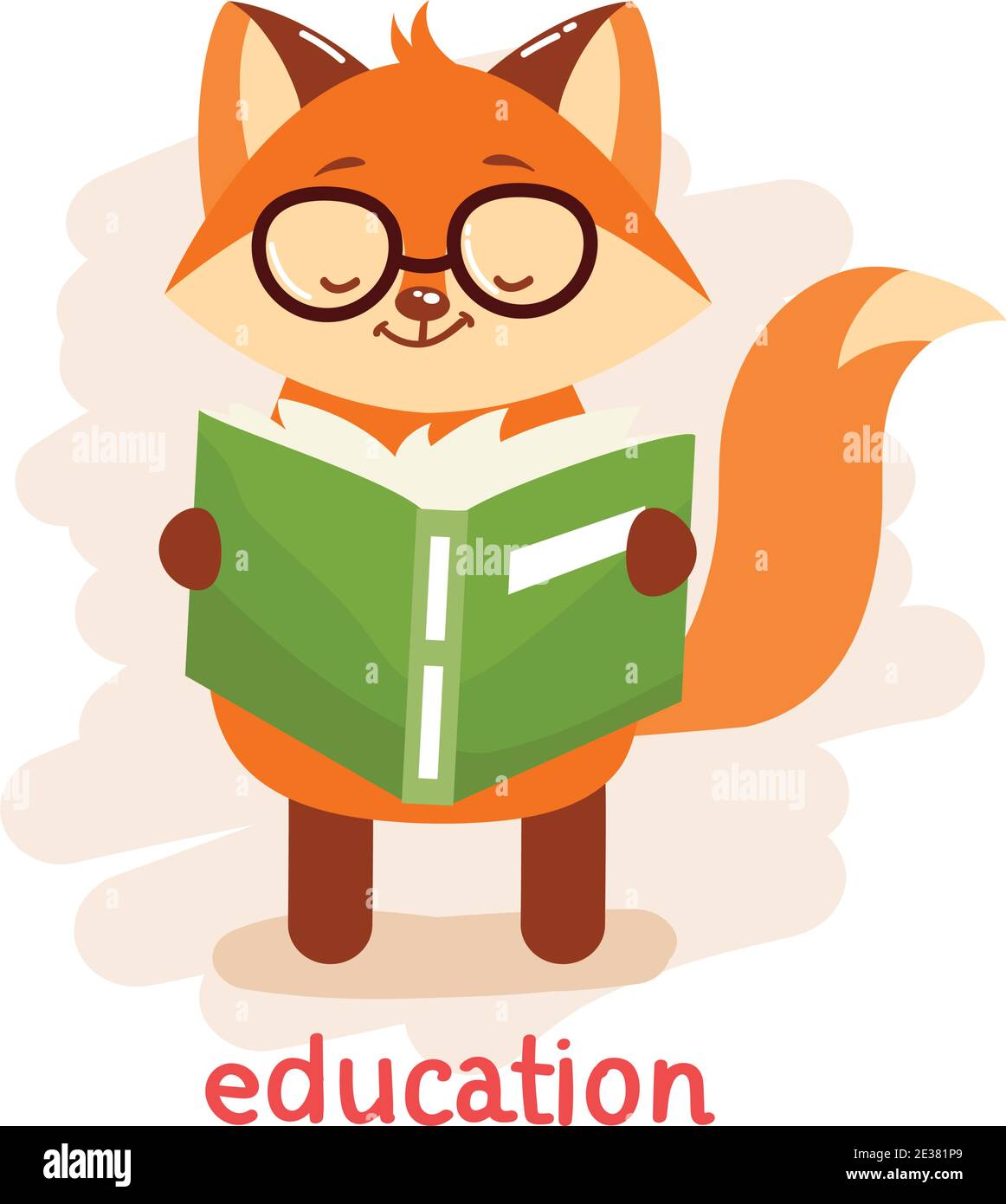 Cute Fox Reading Book, adorable personaje de animales con ilustración de vectores de libro Ilustración del Vector