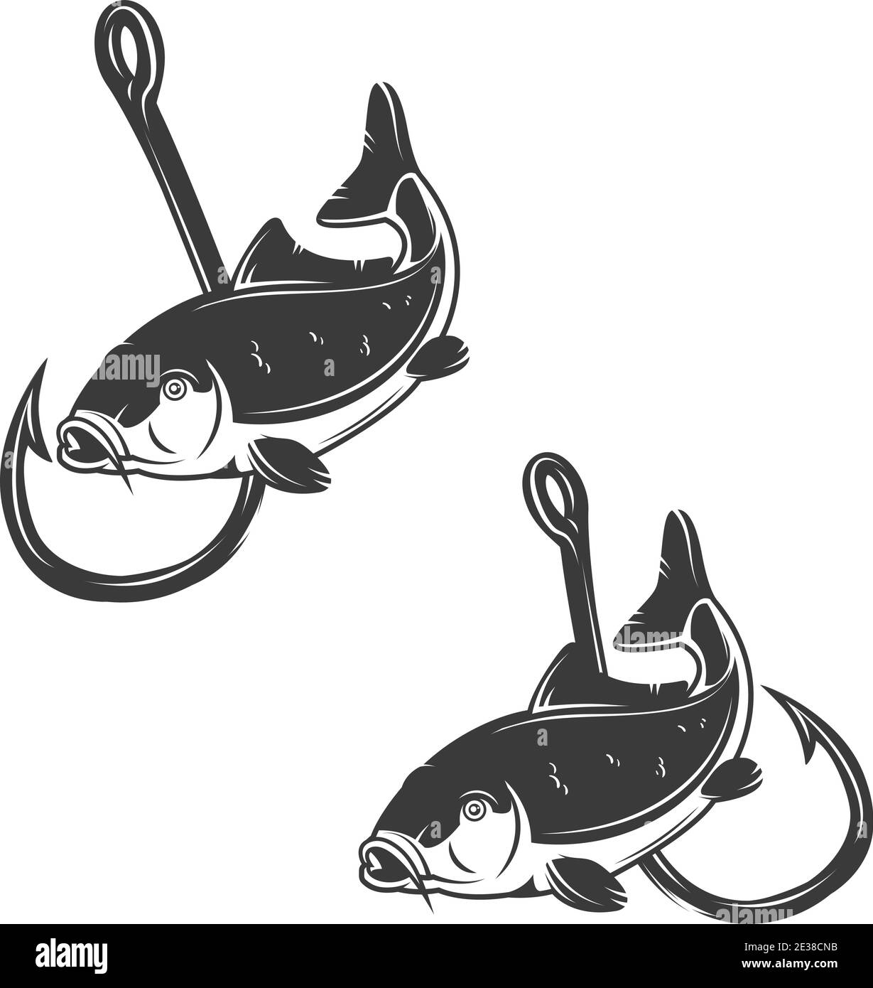 Ilustración de carpas y anzuelo de pesca. Elemento de diseño para cartel,  tarjeta, banner, signo, emblema. Ilustración vectorial Imagen Vector de  stock - Alamy