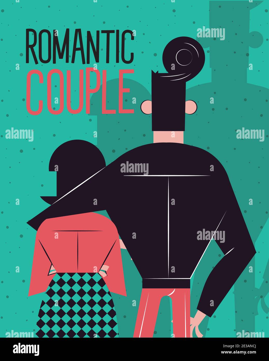 Pareja Romántica Abrazando Hacia Atrás Diseño Relación Amor Y Romance Tema Ilustración