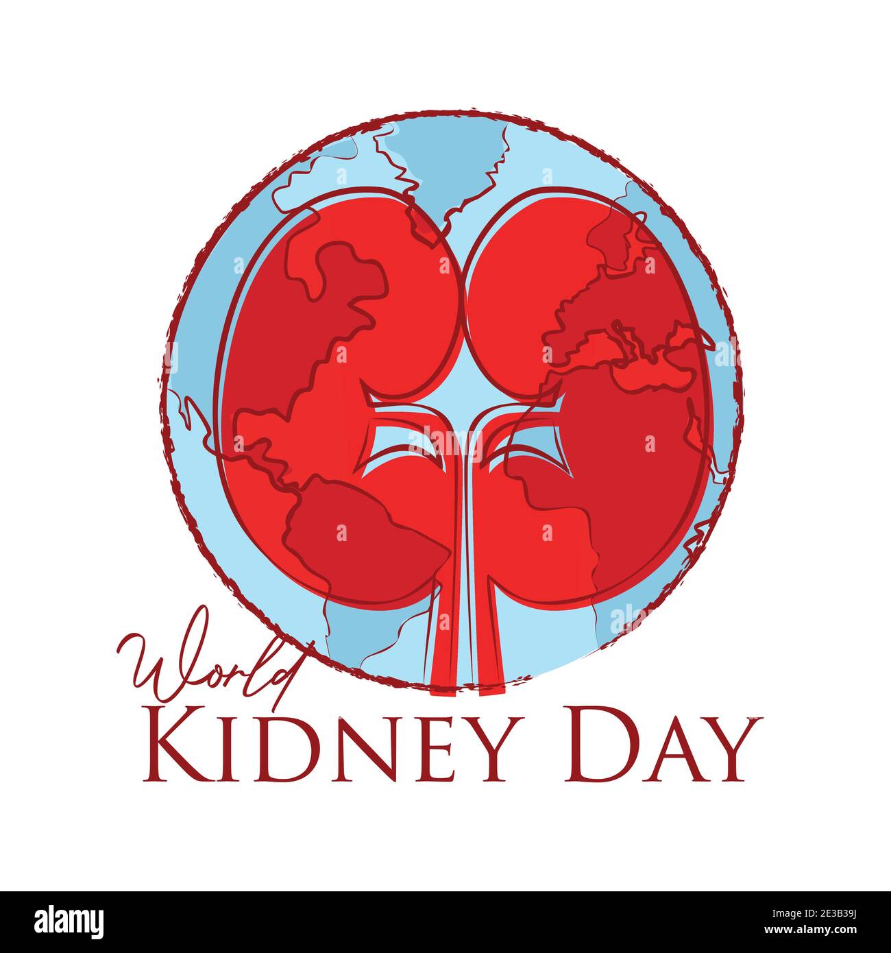 día mundial del riñón. riñones dentro del globo terráqueo mapa plano ilustración vectorial Ilustración del Vector
