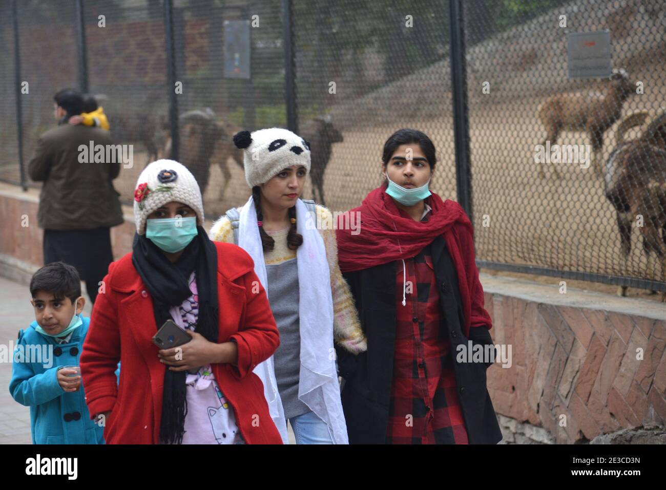 Visitantes paquistaníes que llegan al Zoo de Lahore para disfrutar de las  vacaciones del domingo Durante la temporada de invierno de clima foggy en  la capital provincial de Lahore Fotografía de stock -