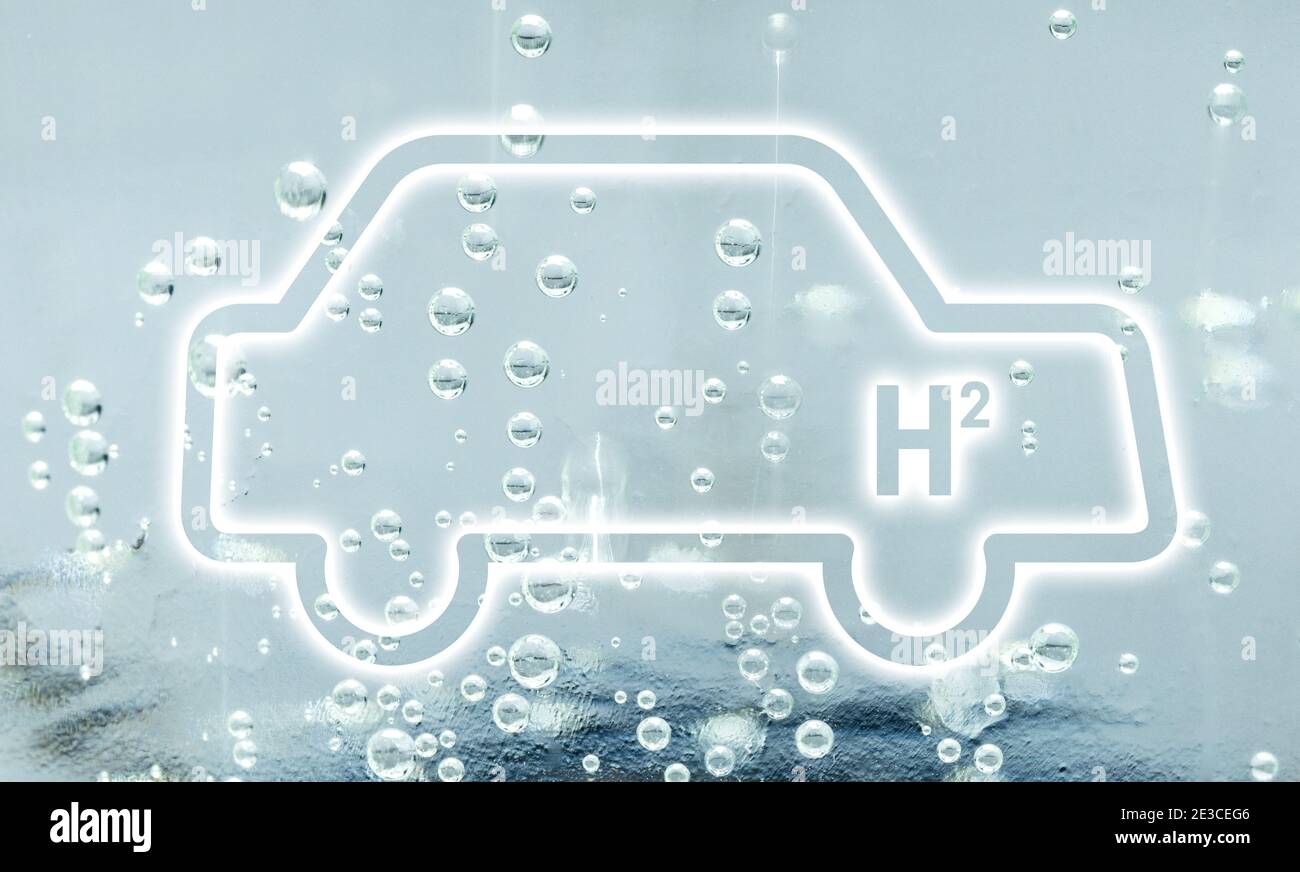 Concepto de coche de hidrógeno con visualización automática y H2. Foto de stock