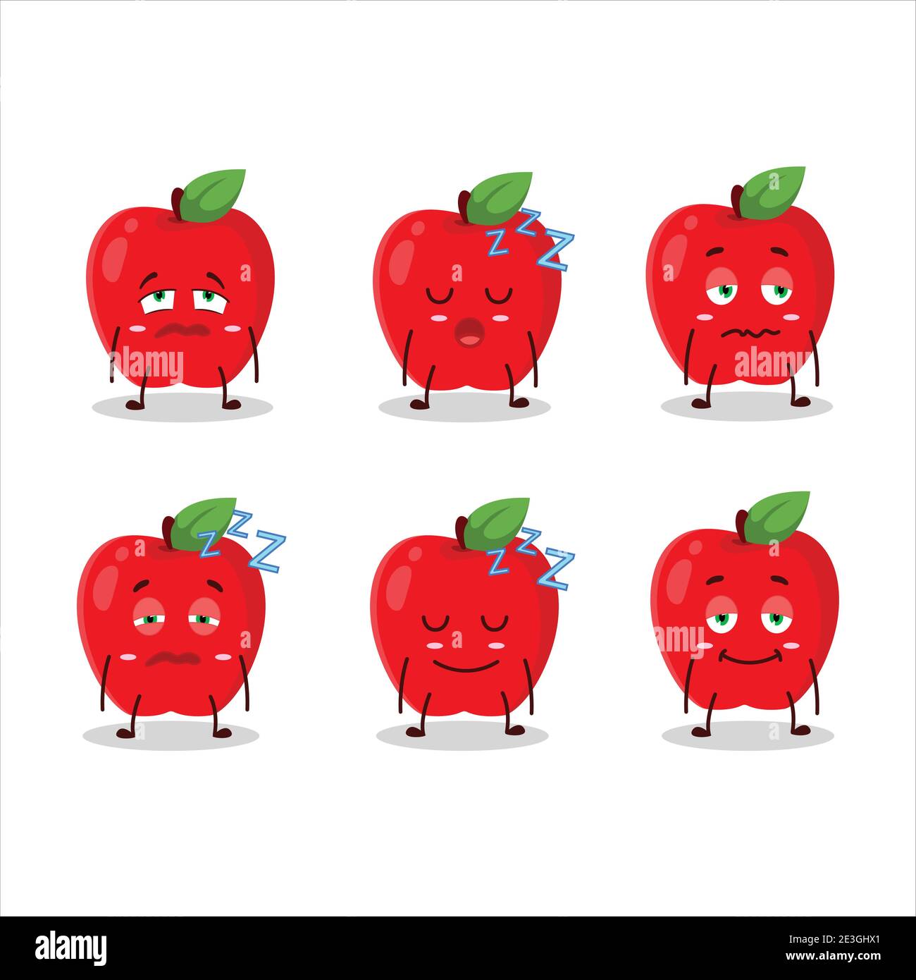 Personaje de dibujos animados de nueva manzana roja con expresión de sueño.  Ilustración vectorial Imagen Vector de stock - Alamy