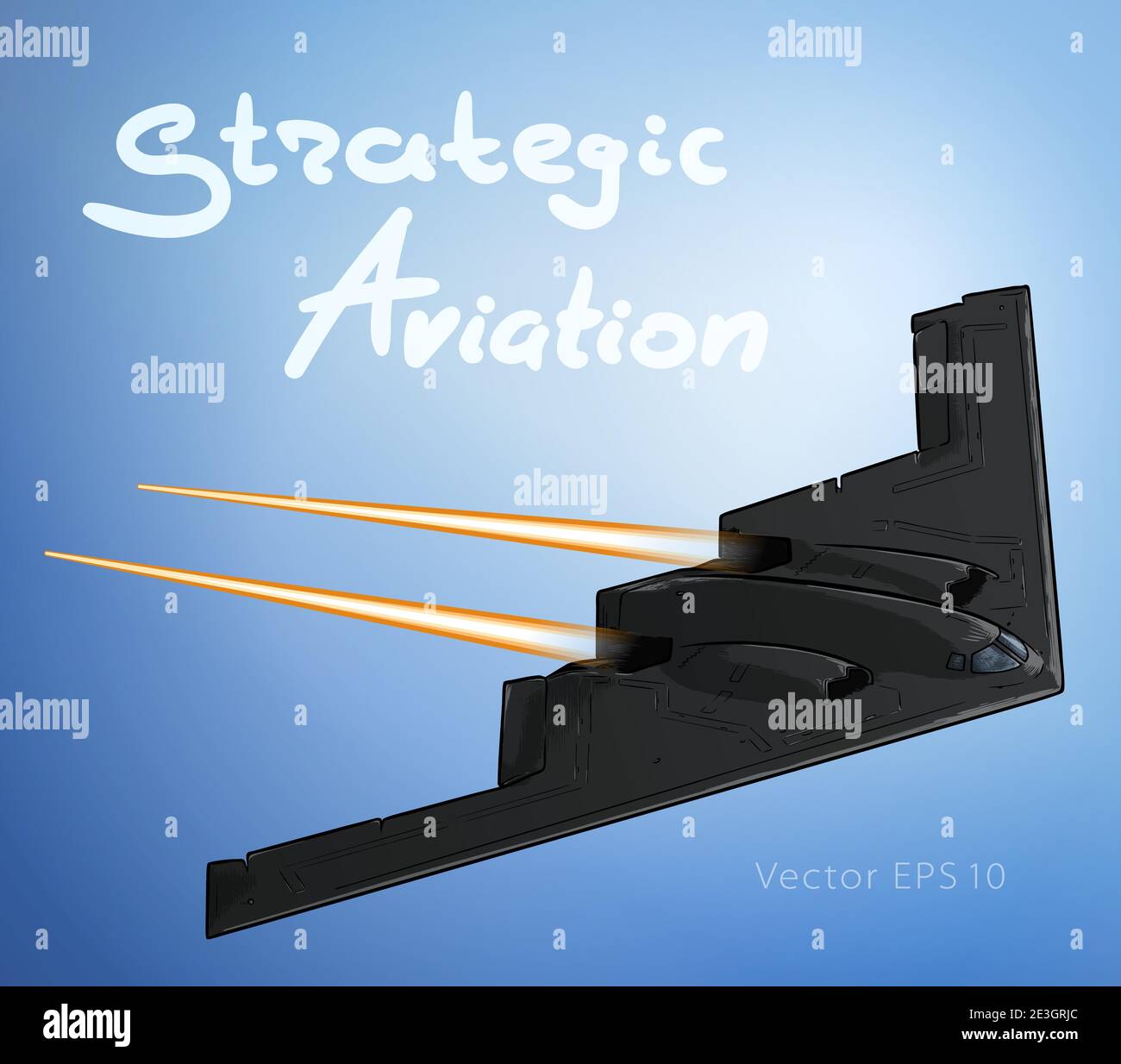 Un avión bombardero sigiloso en la ilustración de vectores de croquis de vuelo. Fuerza estratégica Ilustración del Vector