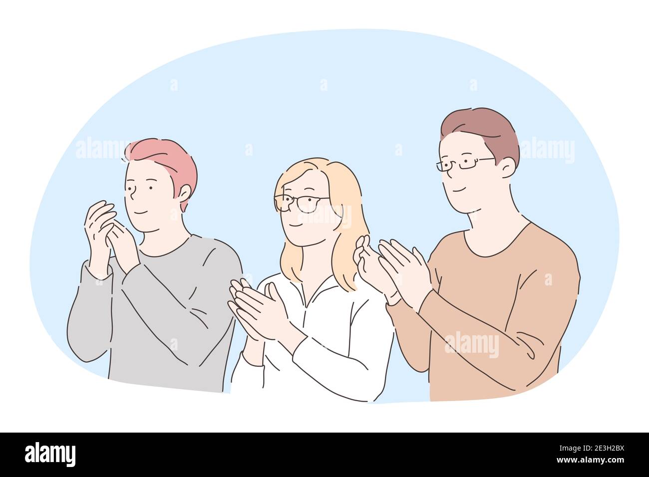 Aplaudiendo, apoyando, felicitando concepto. Tres jóvenes positivos  personajes de dibujos animados de pie, mirando a un lado y aplaudiendo con  las manos para partn Imagen Vector de stock - Alamy
