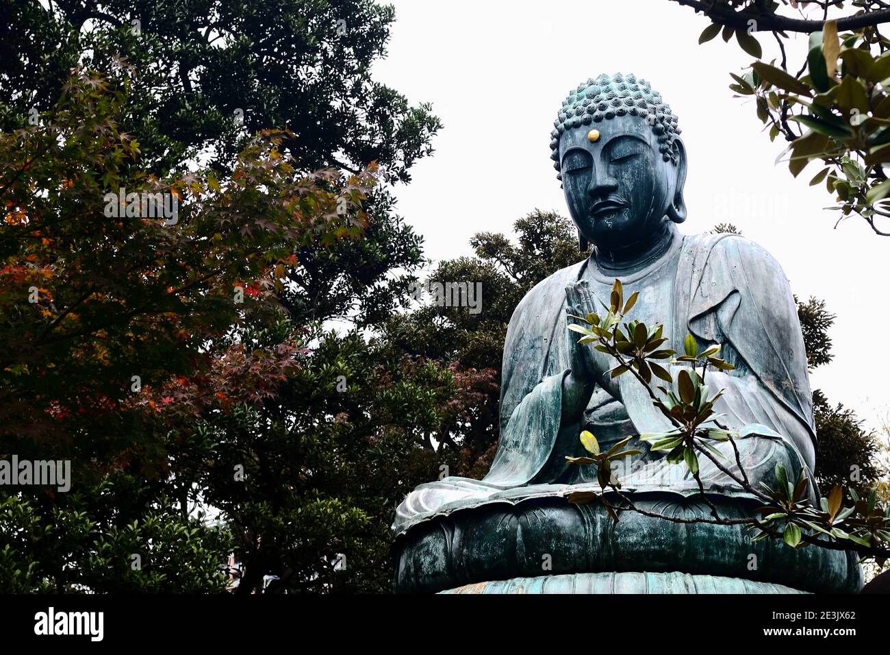 Estatua de Buda en un templo local en un día de otoño Foto de stock