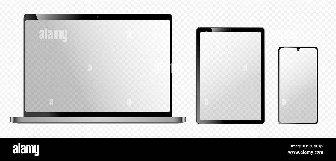 maquetas de dispositivos electrónicos realistas, brillante portátil, tableta de ordenador y smartphone vector ilustración Ilustración del Vector