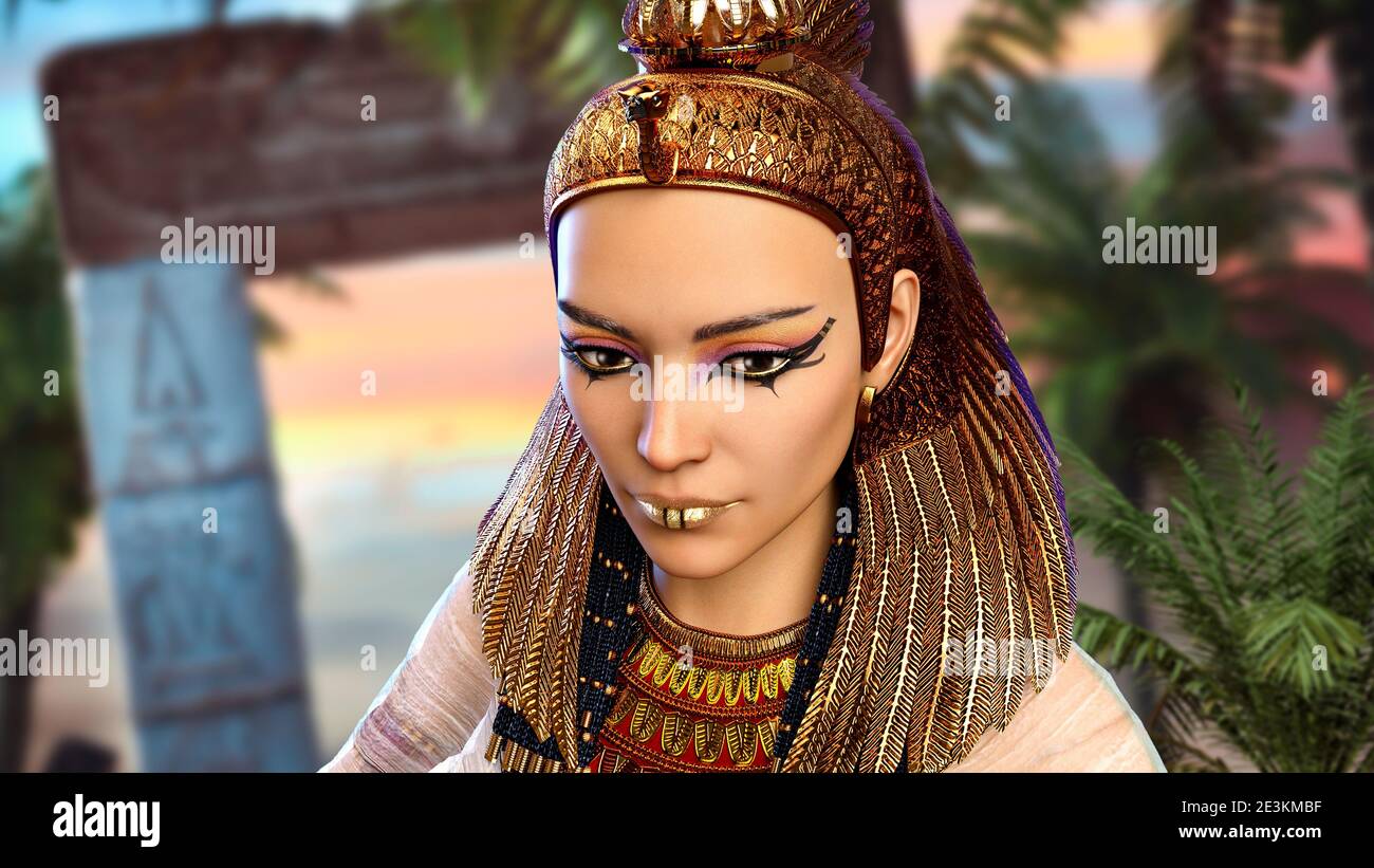 Primer plano retrato de la legendaria última princesa egipcia, reina y  faraón, Cleopatra, presentación en 3d Fotografía de stock - Alamy