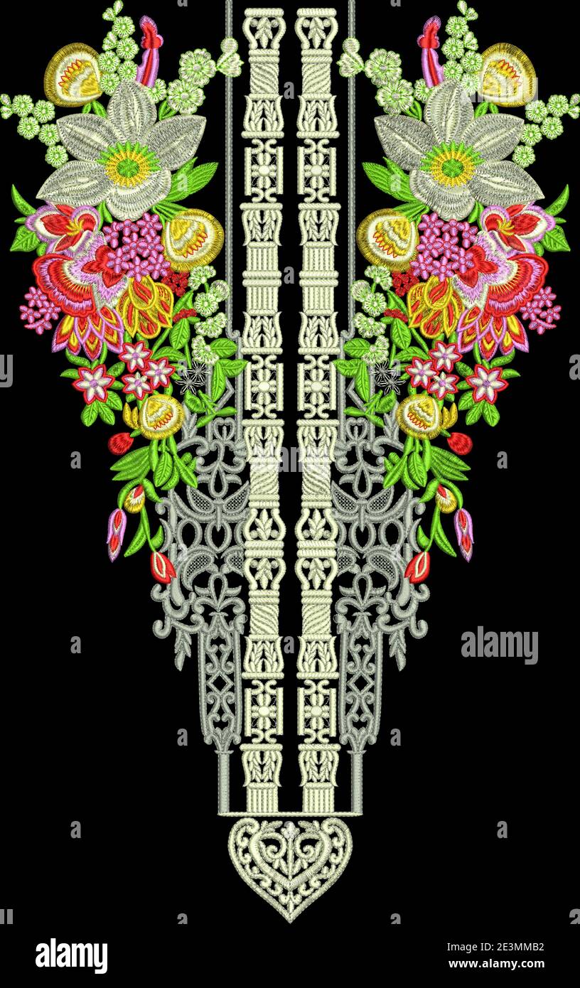 Motivo bordado Diseño para impresión textil Arte Mughal Ilustración manualmente Foto de stock