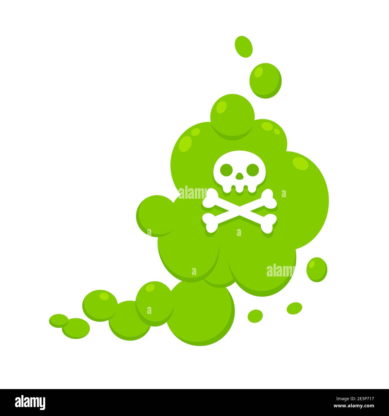 Dibujo de dibujos animados verdes de la nube de estilo plano ilustración vectorial con el cráneo de los crossbones. Mal olor o olor tóxico dibujos animados humo nube aislada Ilustración del Vector