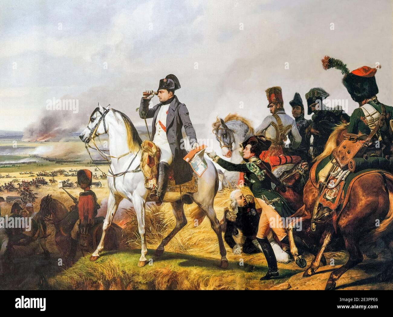 Napoleón Bonaparte I a caballo en la batalla de Wagram (5-6 de julio de 1809), pintura de Horace Vernet, 1836 Foto de stock