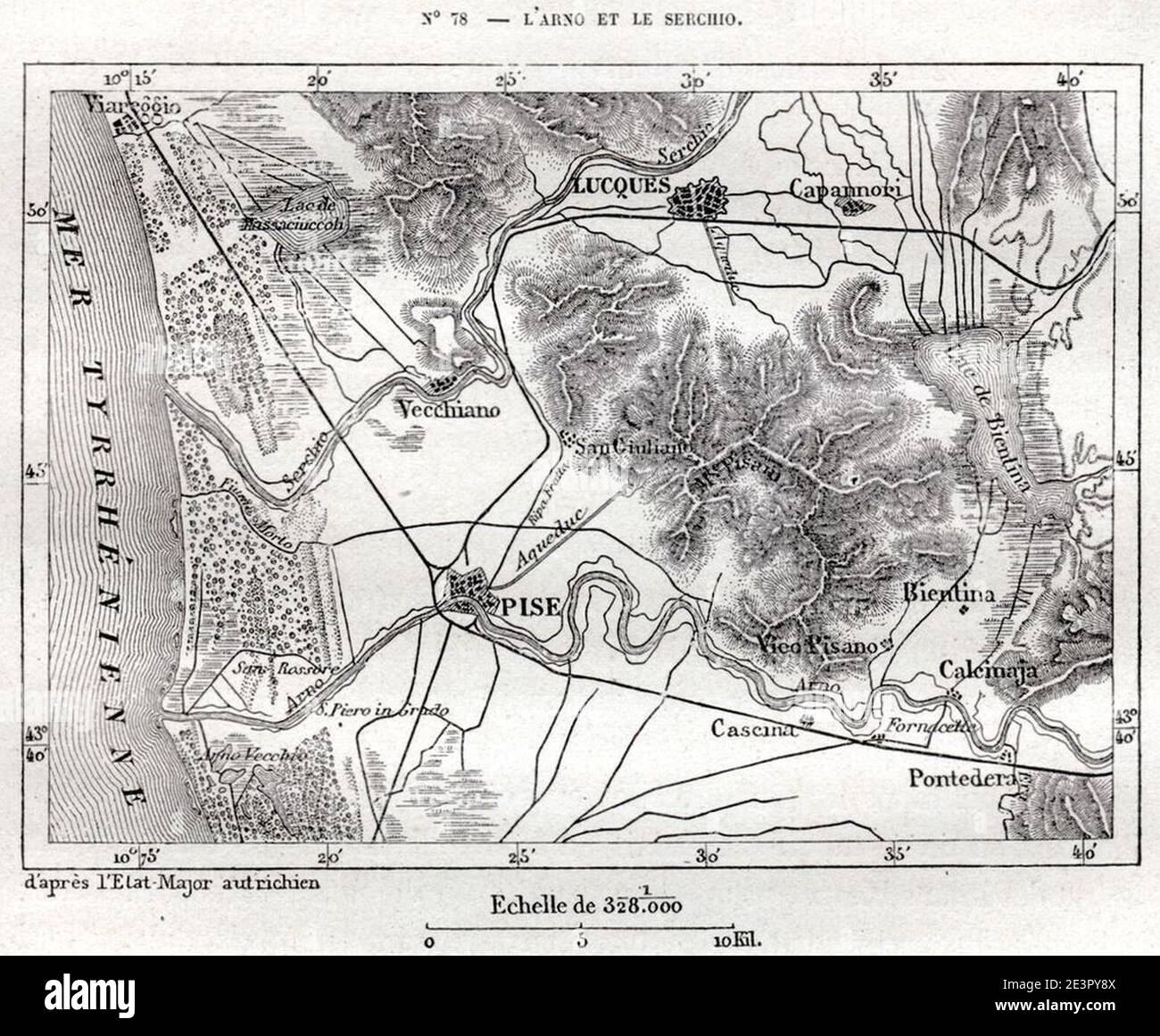 Mapa del Lago di Bientina y alrededores antes del drenaje Fotografía de
