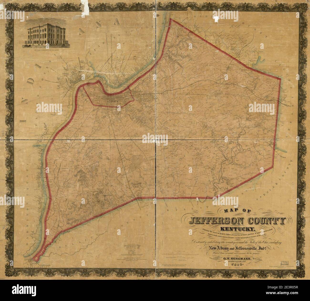 Mapa de Jefferson County, Kentucky mostrando los nombres de los