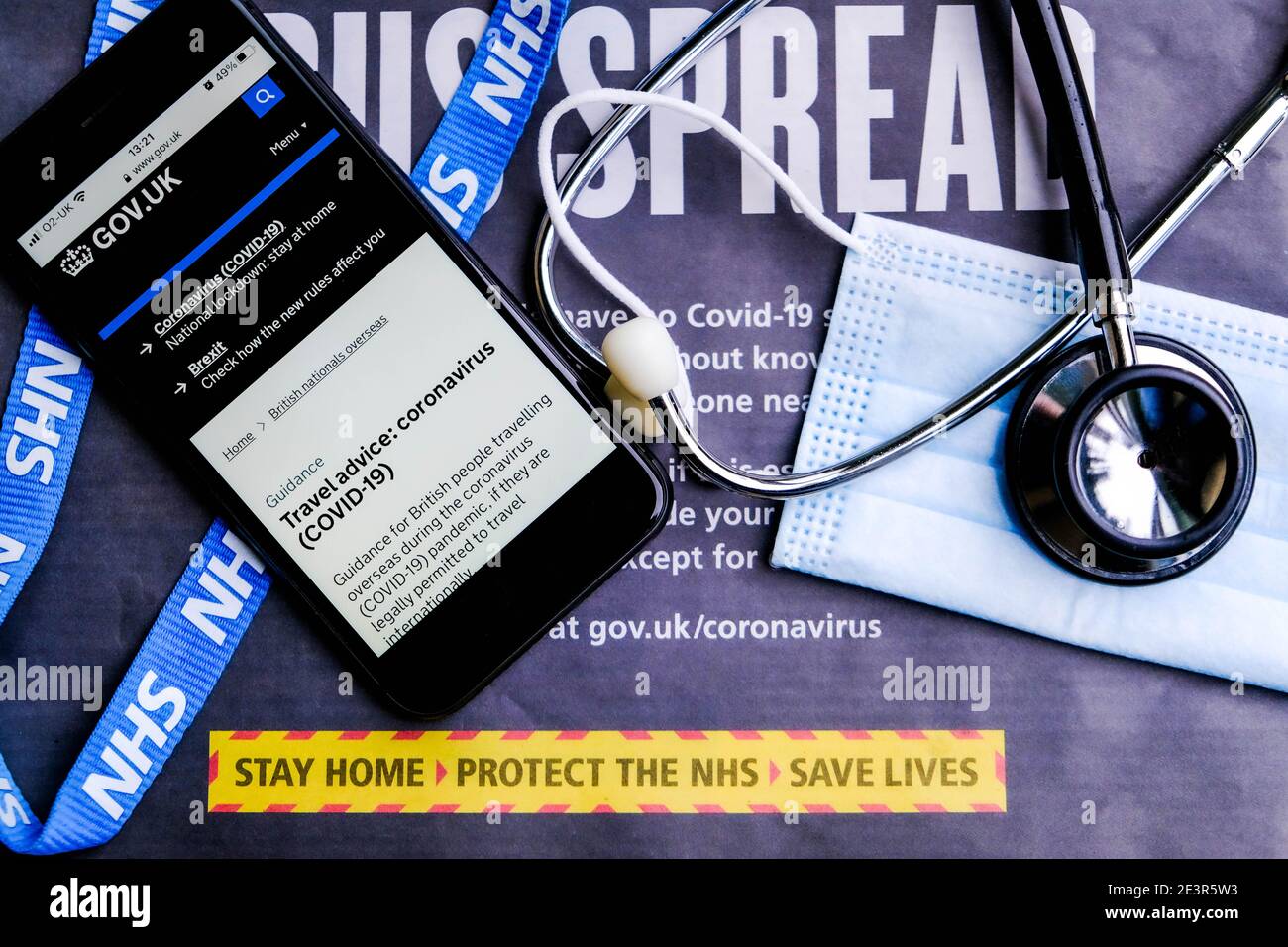 Londres, Reino Unido, enero de 20 2021, Consejo gubernamental de personas que viajan durante la pandemia de Coronavirus Covid-19 Foto de stock