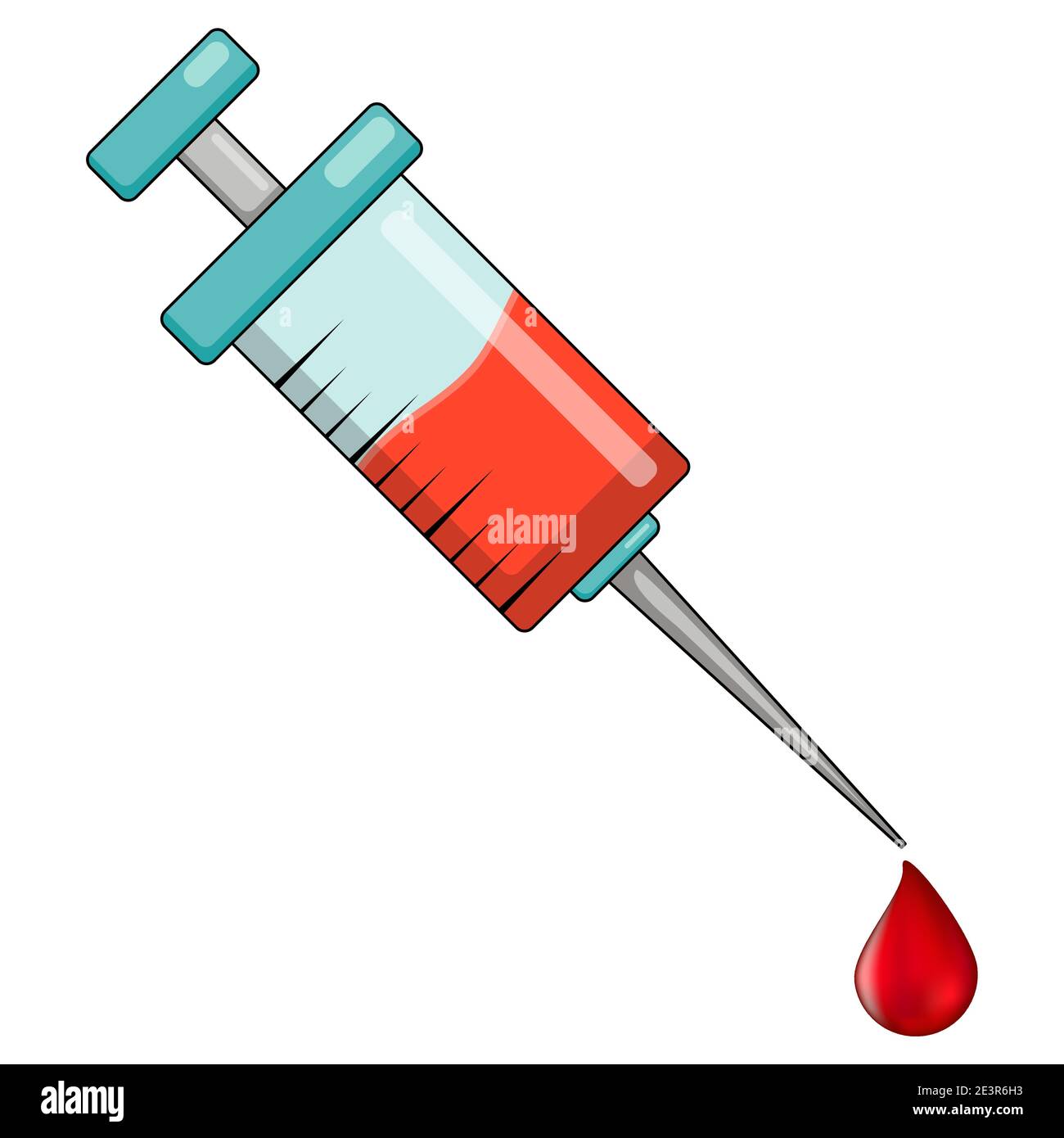 Jeringuilla y gota de sangre icono de dibujos animados. Excelente para el  diseño de la vacuna Covid-19 o símbolo de donación de sangre. Ilustración  de vector médico aislada sobre fondo blanco Imagen