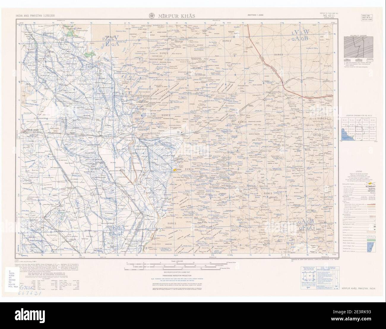 Mapa India y Pakistán 1-250,000 Tile NG 42-11 Mirpur Khas. Foto de stock