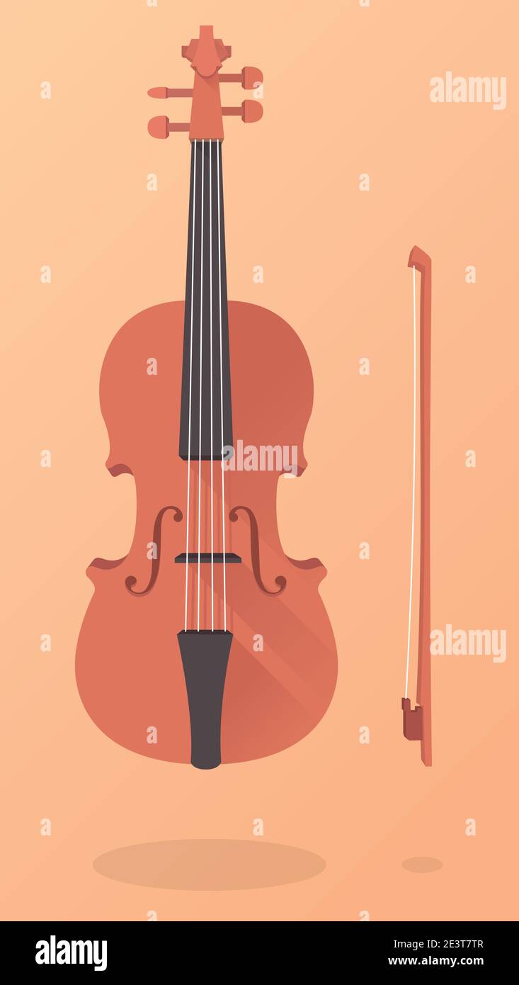 Un viejo violín marrón vintage con un arco. Violín en estilo de dibujos  animados en 3D sobre fondo naranja. Un clásico instrumento musical de  cuerda Imagen Vector de stock - Alamy