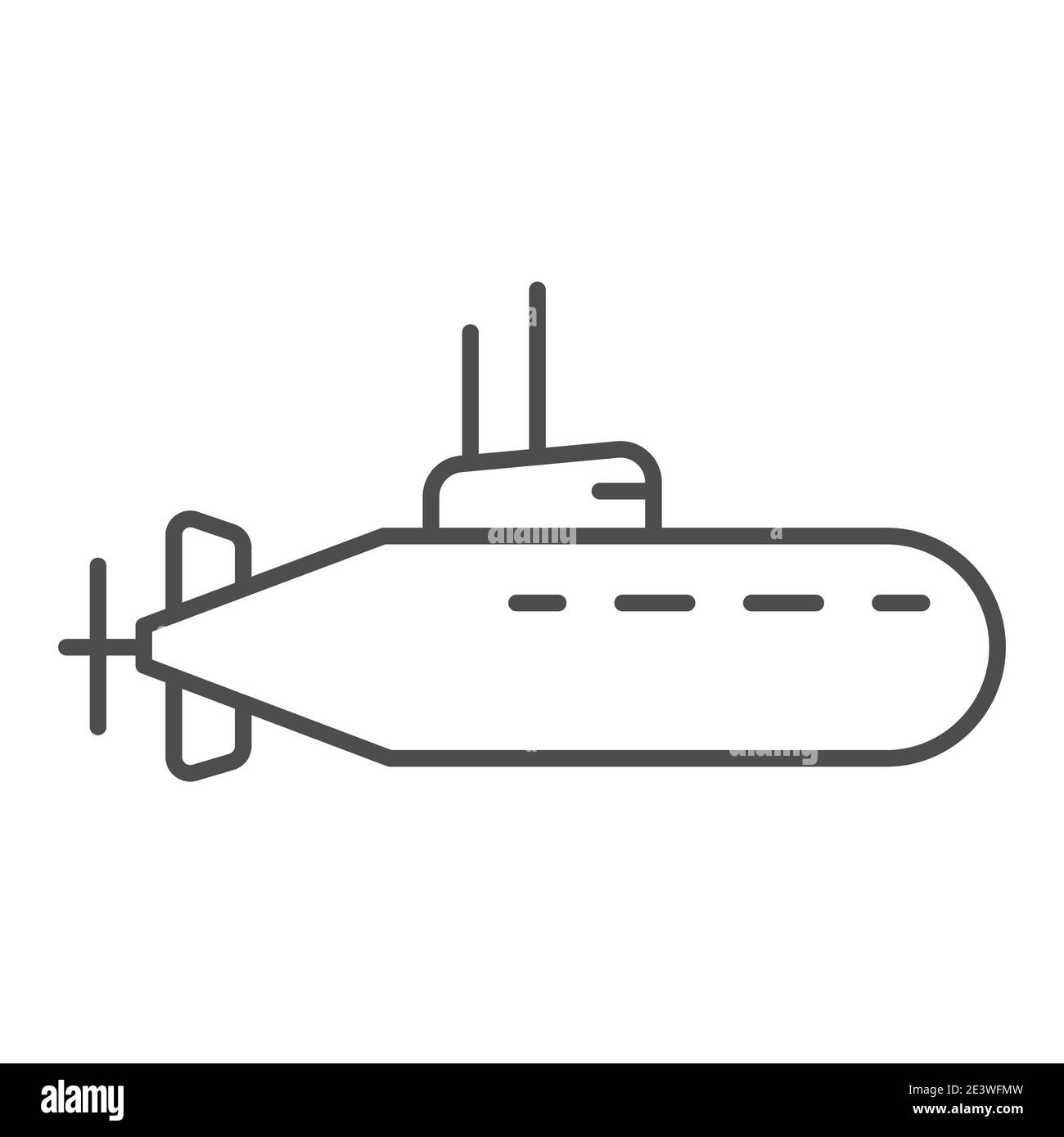 Submarino icono de línea fina, concepto náutico, submarino signo de barco sobre fondo blanco, submarino con periscopio icono en estilo contorno para móviles Ilustración del Vector