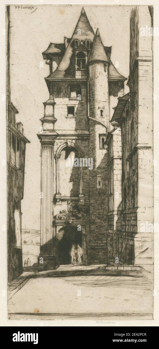 Sir David Young Cameron, 1865-1945, británico, San Aignan, Chartres, 1916. Grabado con punto seco sobre papel. Tema arquitectónico , iglesia , entrada , torres. Chartres , Francia Foto de stock