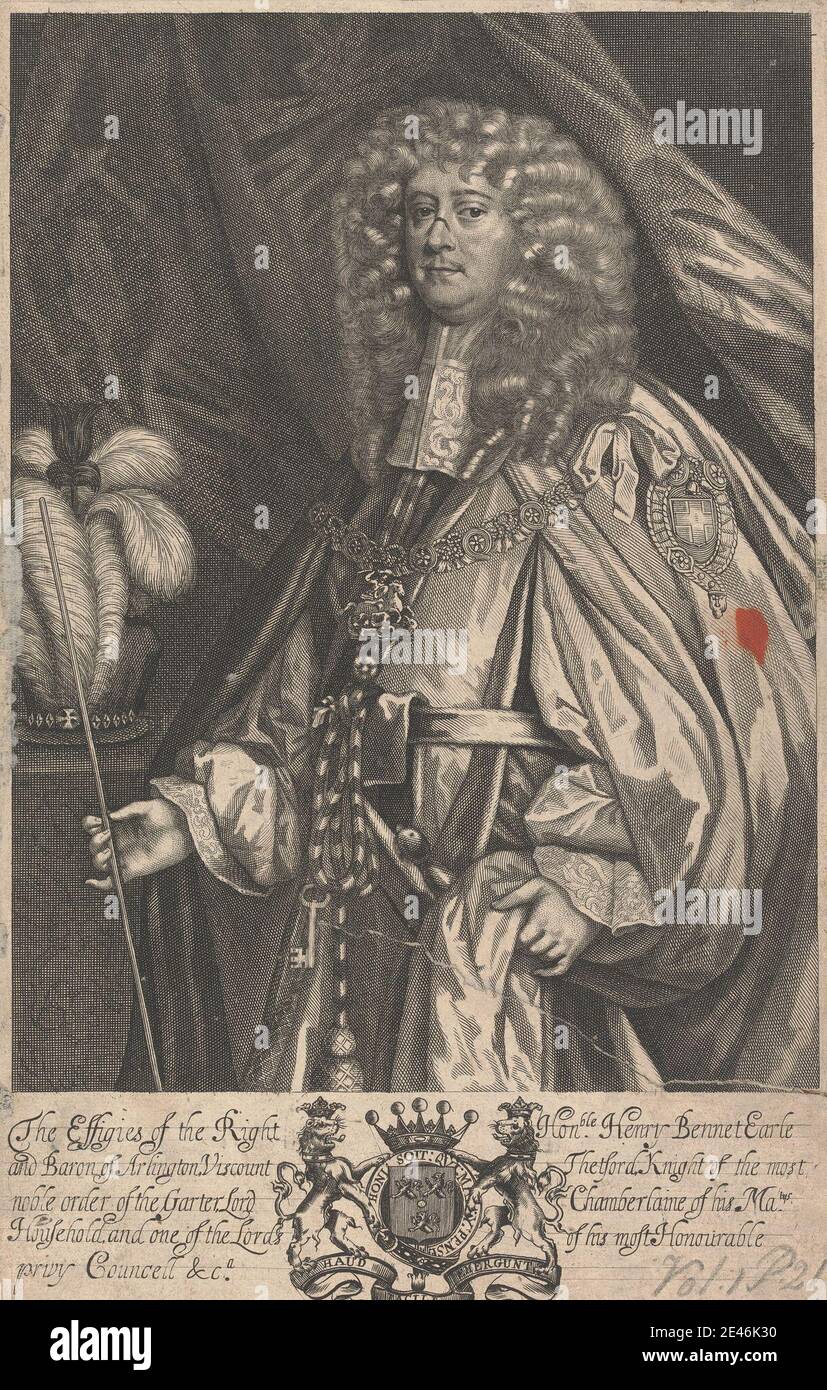 Artista desconocido, Henry Bennett, primer conde de Arlington, 1670-1700. Grabado en papel medio, de textura moderada, beige. Foto de stock