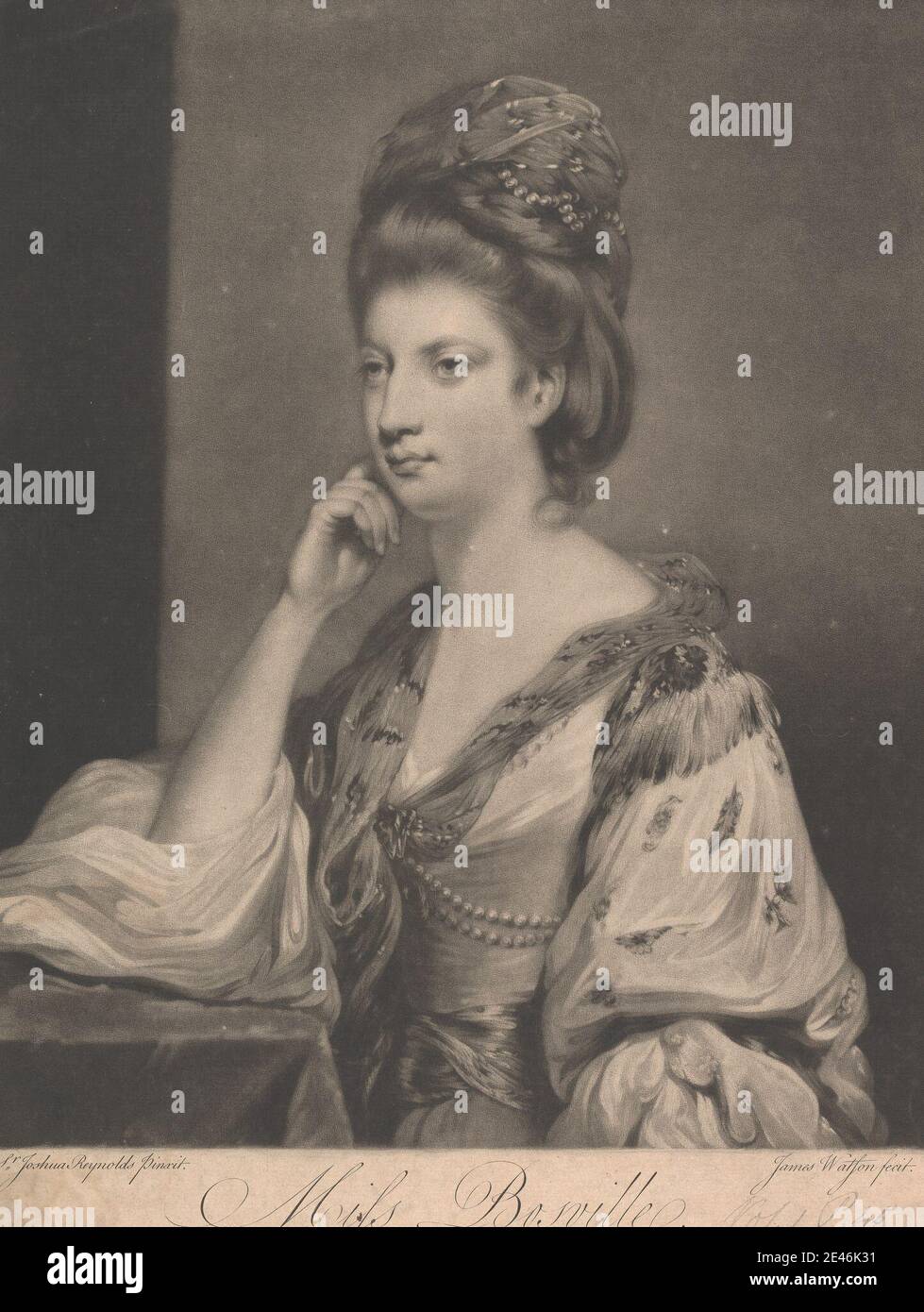 James Watson, 1740-1790, británico, Miss Bosville, 1775. Mezzotinta sobre papel medio, moderadamente texturizado, beige, con somillo. Foto de stock