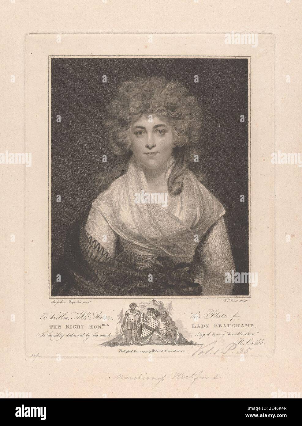 William Nutter, 1754-1802, británico, Lady Beauchamp, 1790. Grabado de estipple en un ppaer moderadamente grueso, moderadamente texturizado, crema y con capas. Foto de stock
