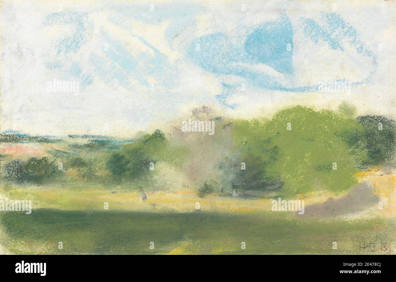 Hercules Brabazon Brabazon, 1821–1906, Británico, Vista en Oaklands, sin fecha. Pastel sobre papel de paloma de color crema, medio, ligeramente texturizado, nubes, paisaje, cielo, árboles Foto de stock