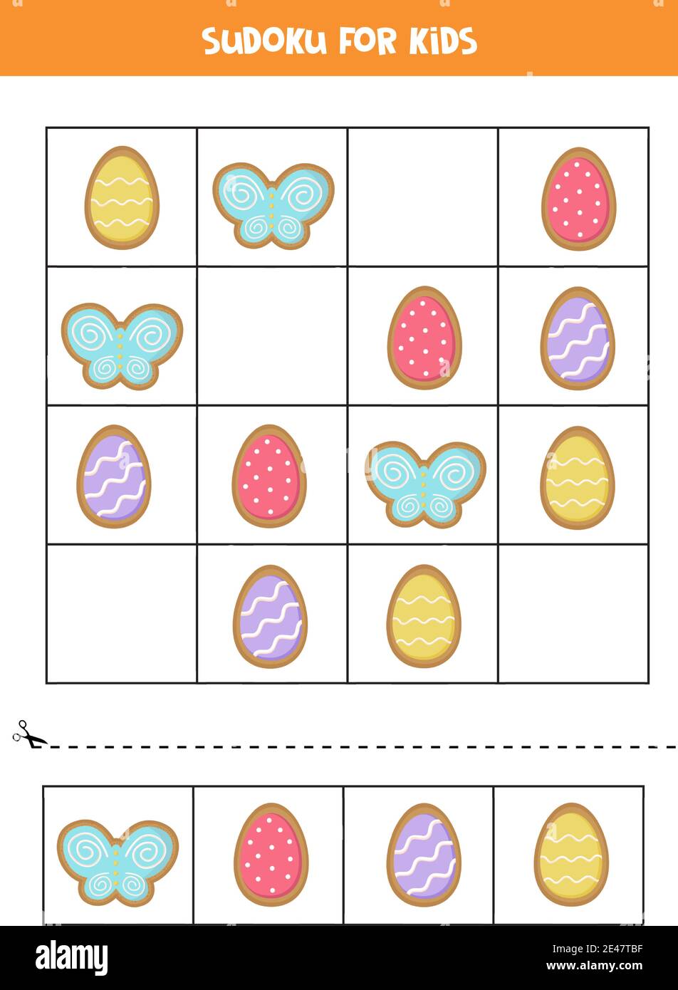 Rompecabezas Sudoku con bonitas galletas de Pascua. Juego lógico para niños  Imagen Vector de stock - Alamy